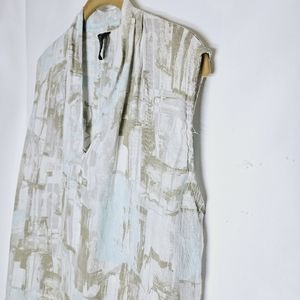 Inizio Made in Italy 100% Linen Top Watercolor white blue tan‎ Sleeveless sz M